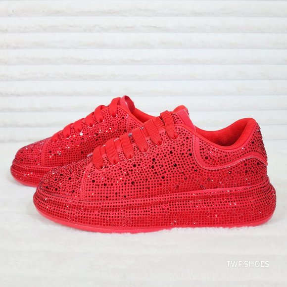 Dazzle Comfy Cush Red Rhinestone Platform Sneakers Tennis Shoes - Picture 1 of 9